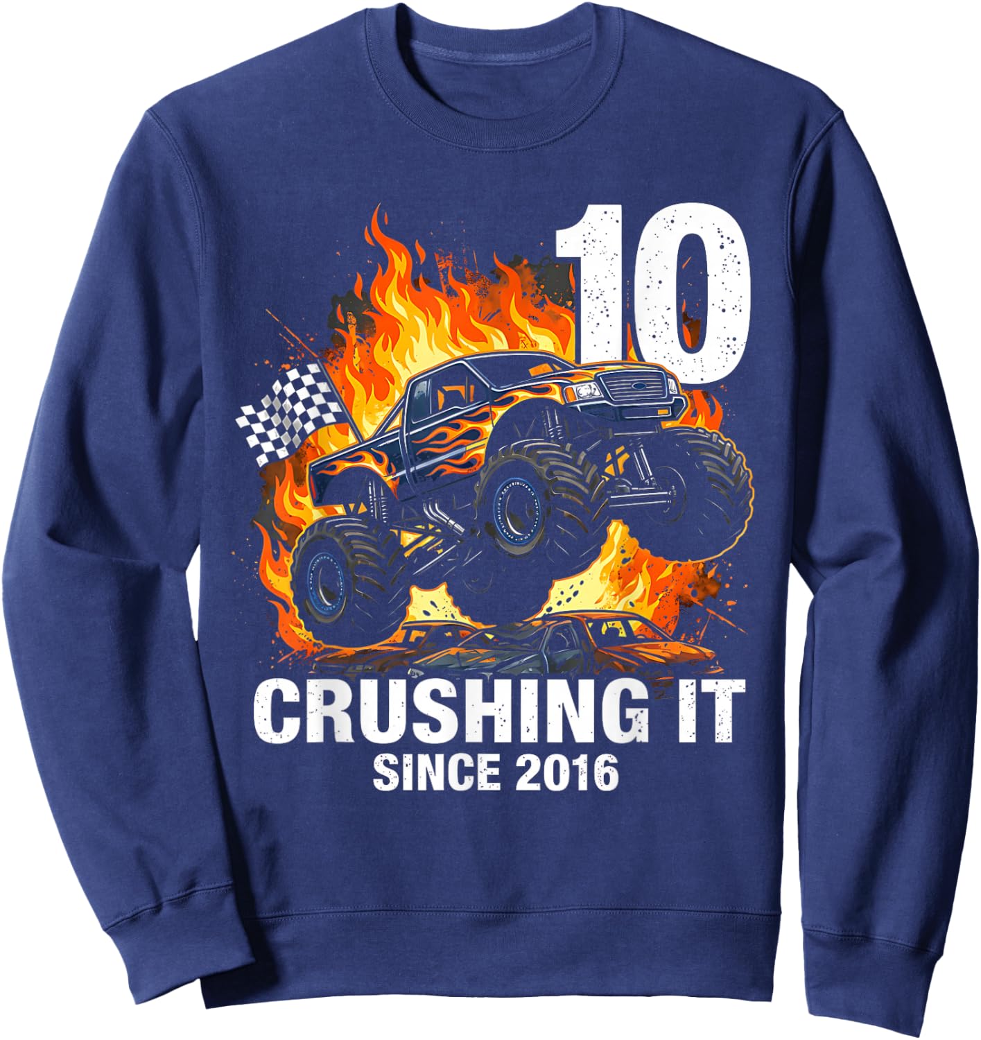 10th Birthday Truck Turning 10 Years Old Boy Born in 2016 Sweatshirt - Sweatshirt | Navy