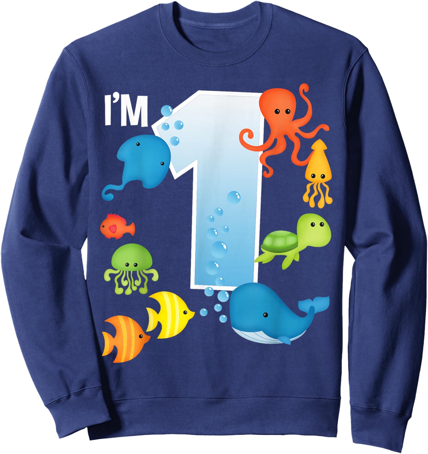 Ocean See Underwater 1 Year Old Under The Sea Birthday Party Sweatshirt - Sweatshirt | Navy