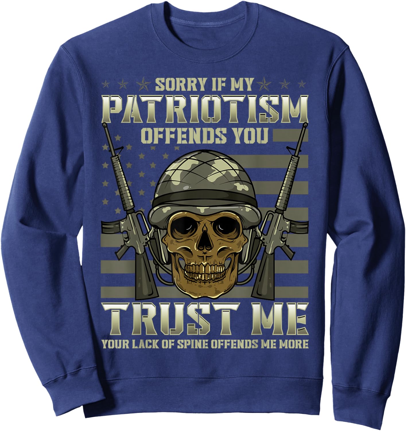 Patriotic Veteran USA Flag American Military War Hero Skull Sweatshirt - Sweatshirt | Navy
