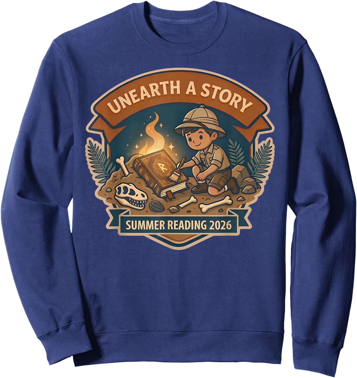 Unearth A Story Summer Reading 2026 Cute Archeologist Cool Sweatshirt - Sweatshirt | Navy
