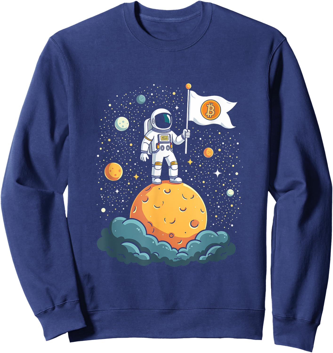 Bitcoin Crypto Cryptonaut to the Moon Astronaut BTC Flag Sweatshirt - Sweatshirt | Navy