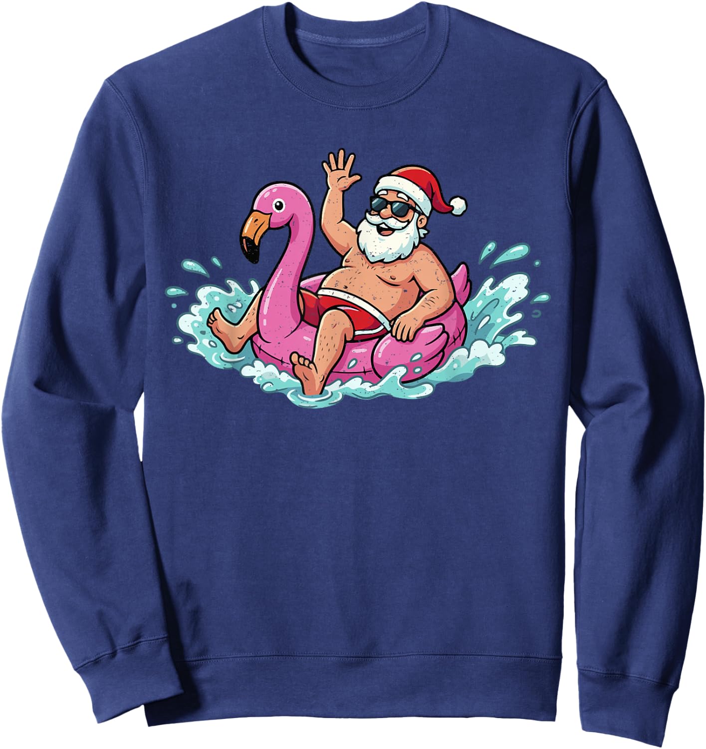 Santa Flamingo Floatie Summer Christmas in July Men Women Sweatshirt - Sweatshirt | Navy
