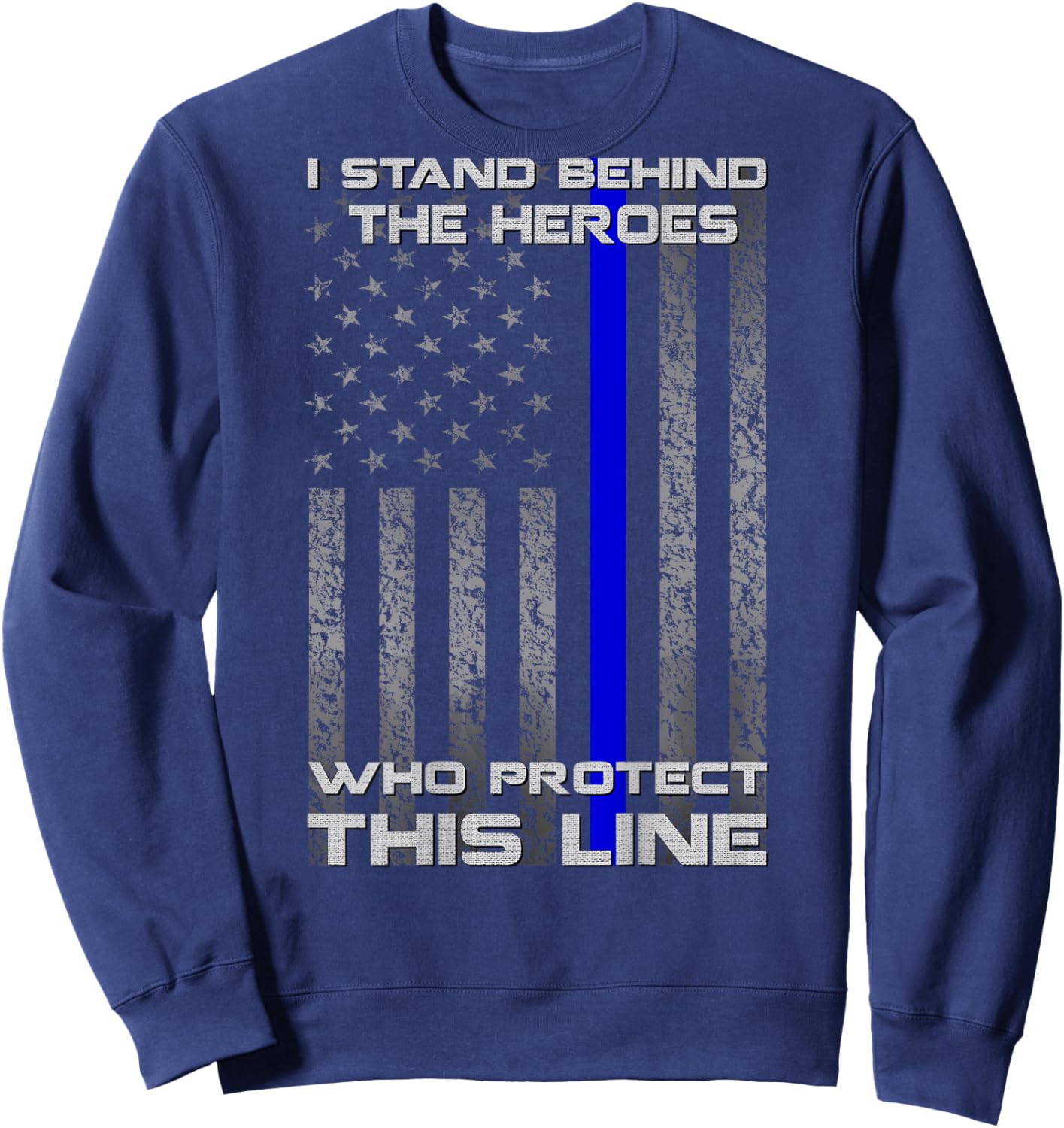 Thin Blue Line Flag Police Hero Law Enforcement Support Sweatshirt - Sweatshirt | Navy