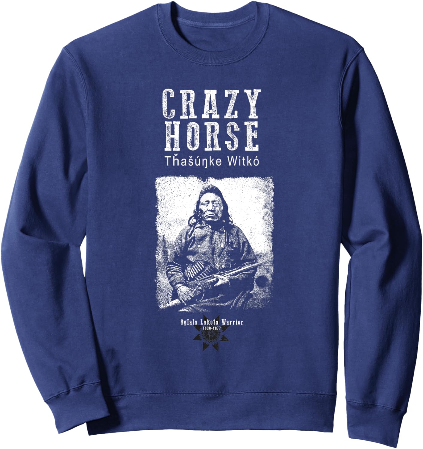 Tfantasy Men's Crazy Horse Lakota Chief Warrior Sioux American Indian - Black - Small Sweatshirt - Sweatshirt | Navy