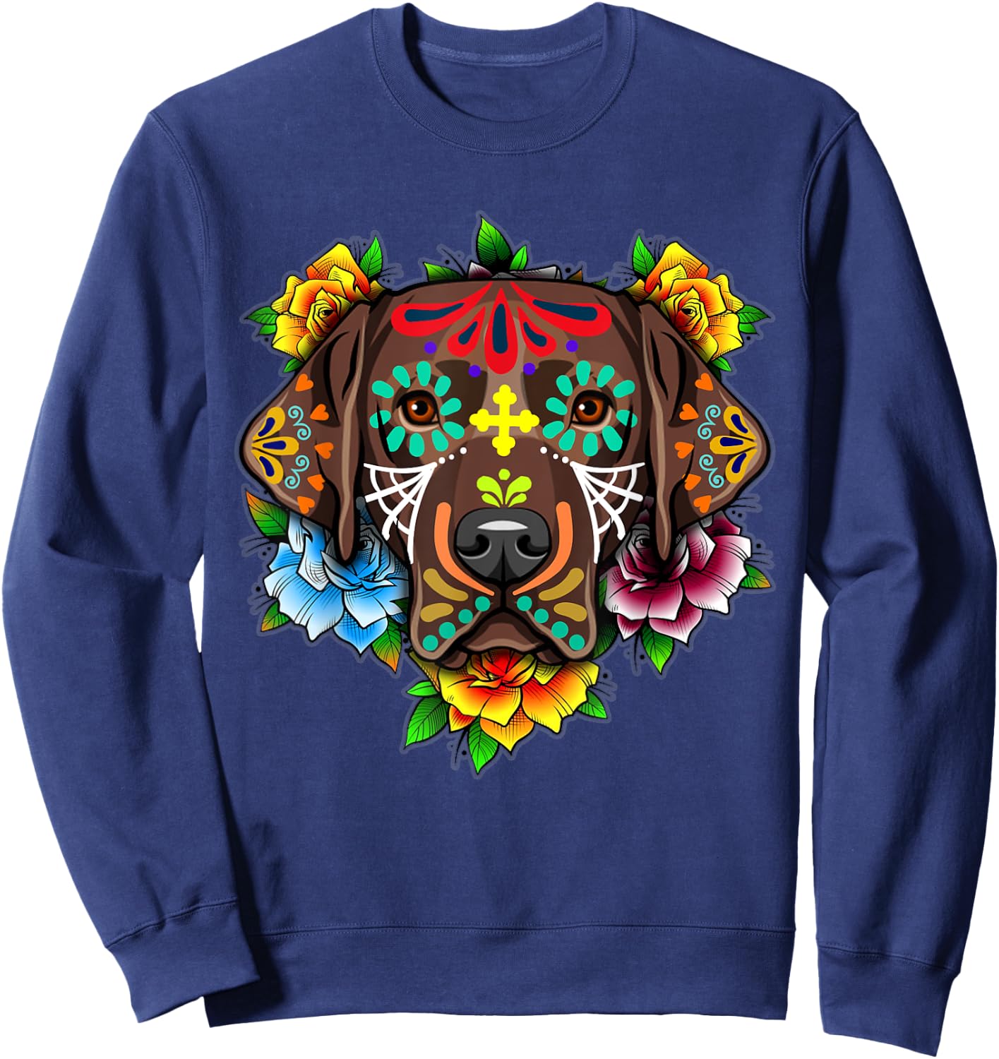 Black Labrador Retriever Day of the Dead Sugar Skull Lab Dog Men Women Sweatshirt - Sweatshirt | Navy