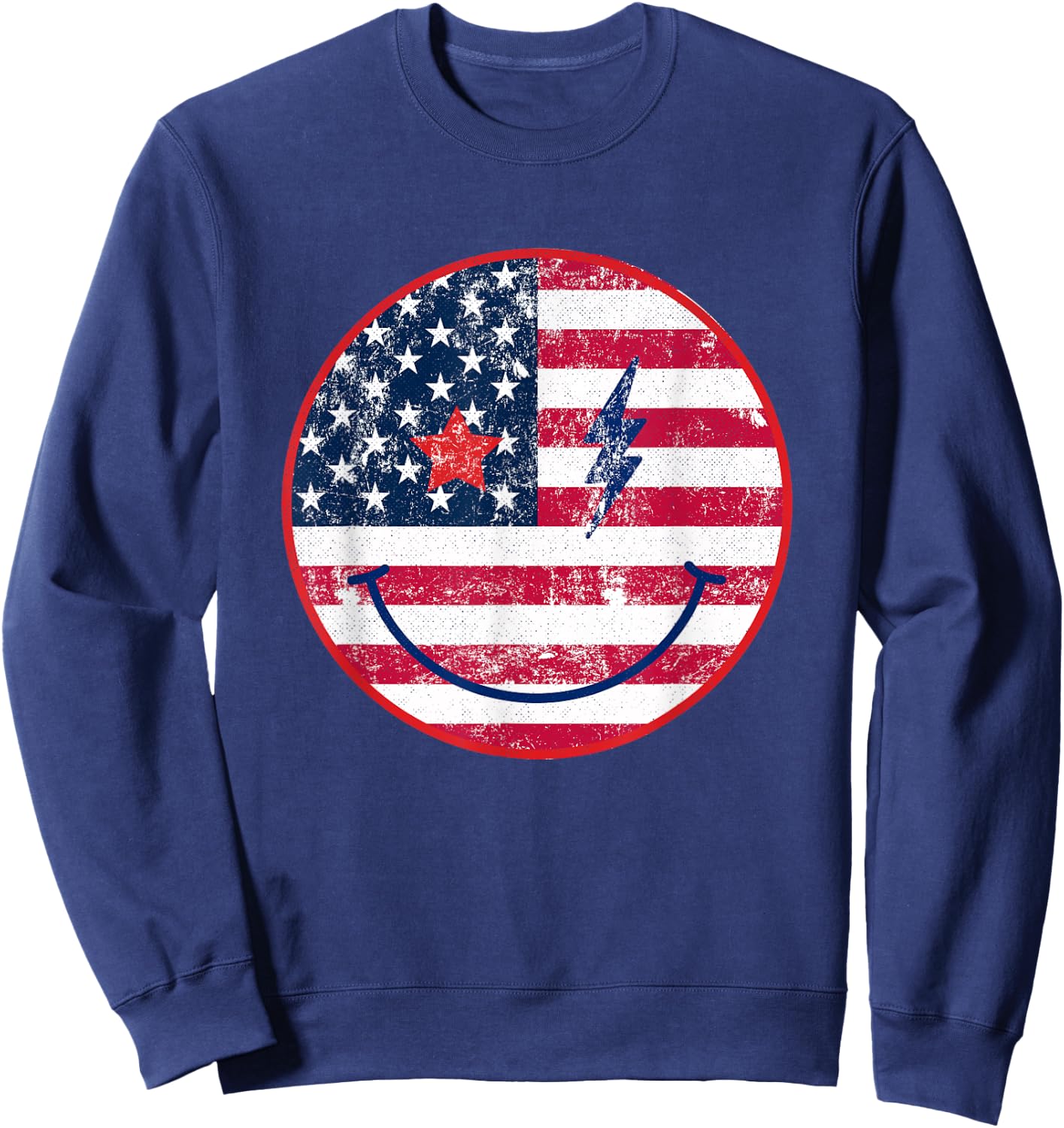 American Flag Happy Face July 4th Patriot USA Sweatshirt - Sweatshirt | Navy