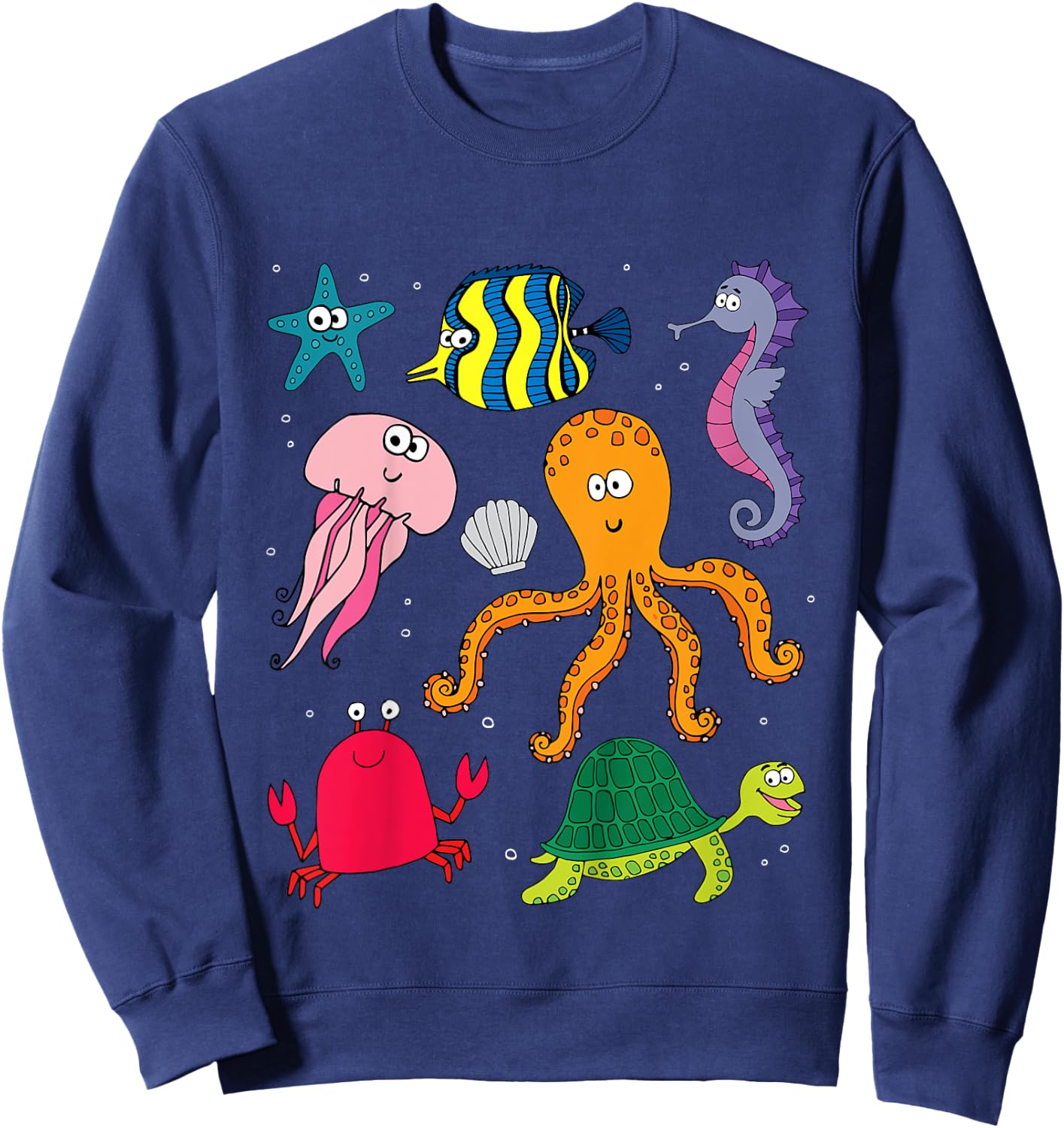 Beach Sea Creatures Ocean Animals Turtle Octopus Fish Girls Sweatshirt - Sweatshirt | Navy