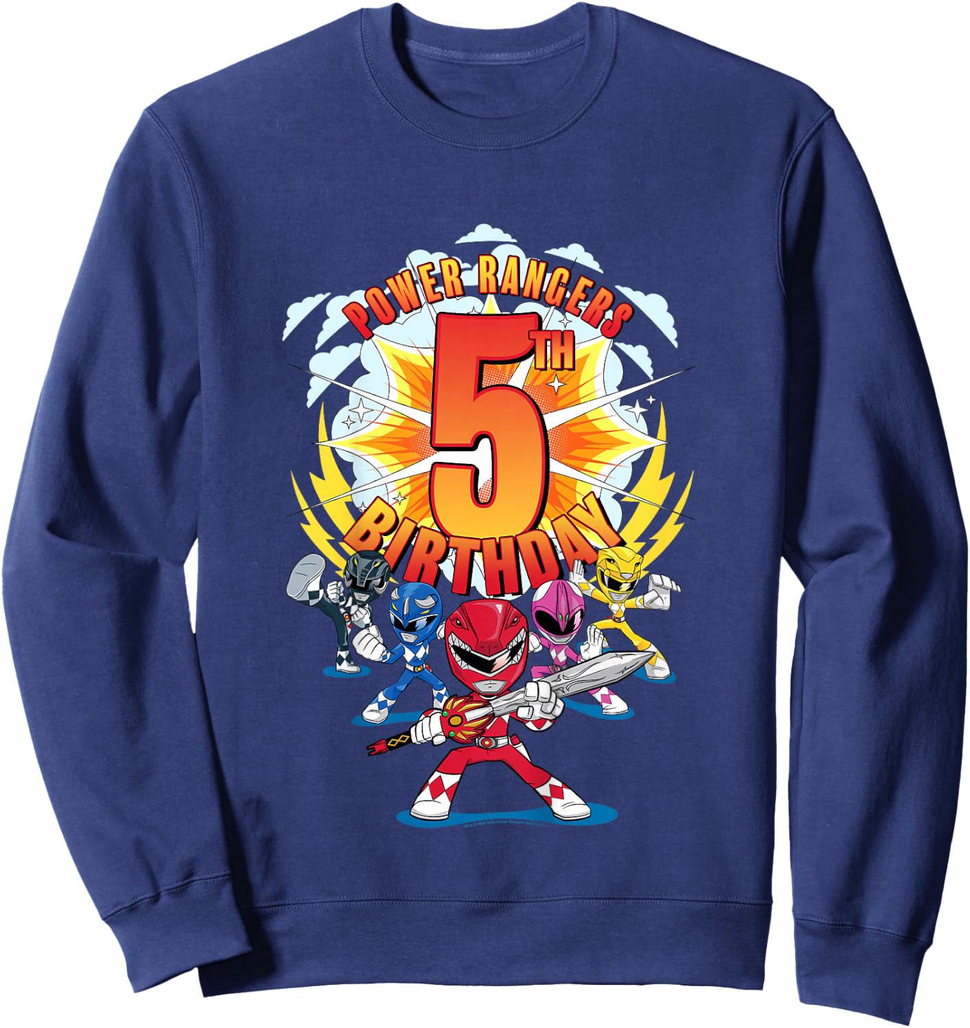 Kids Power Rangers 5th Birthday Power Pose Group Sweatshirt - Sweatshirt | Navy