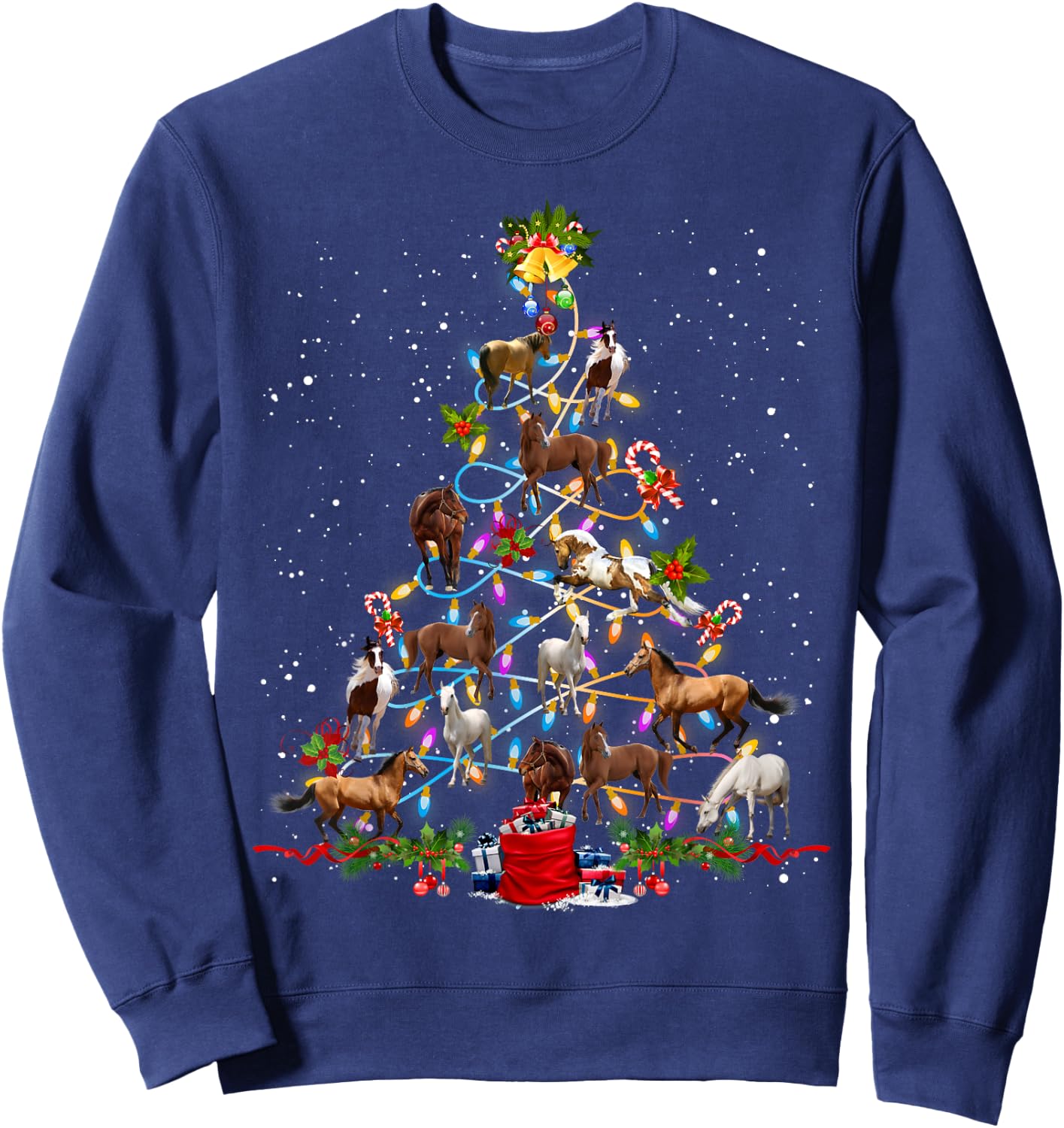 Horse Christmas Tree Xmas Ornament Decor Horse Sweatshirt - Sweatshirt | Navy