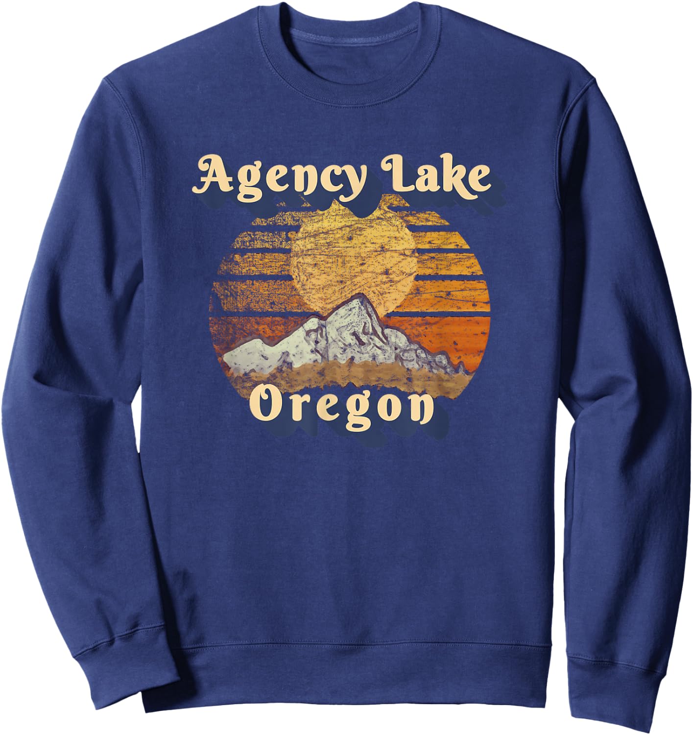 Agency Lake Oregon Retro Mountain Sunset Styled Sweatshirt - Sweatshirt | Navy