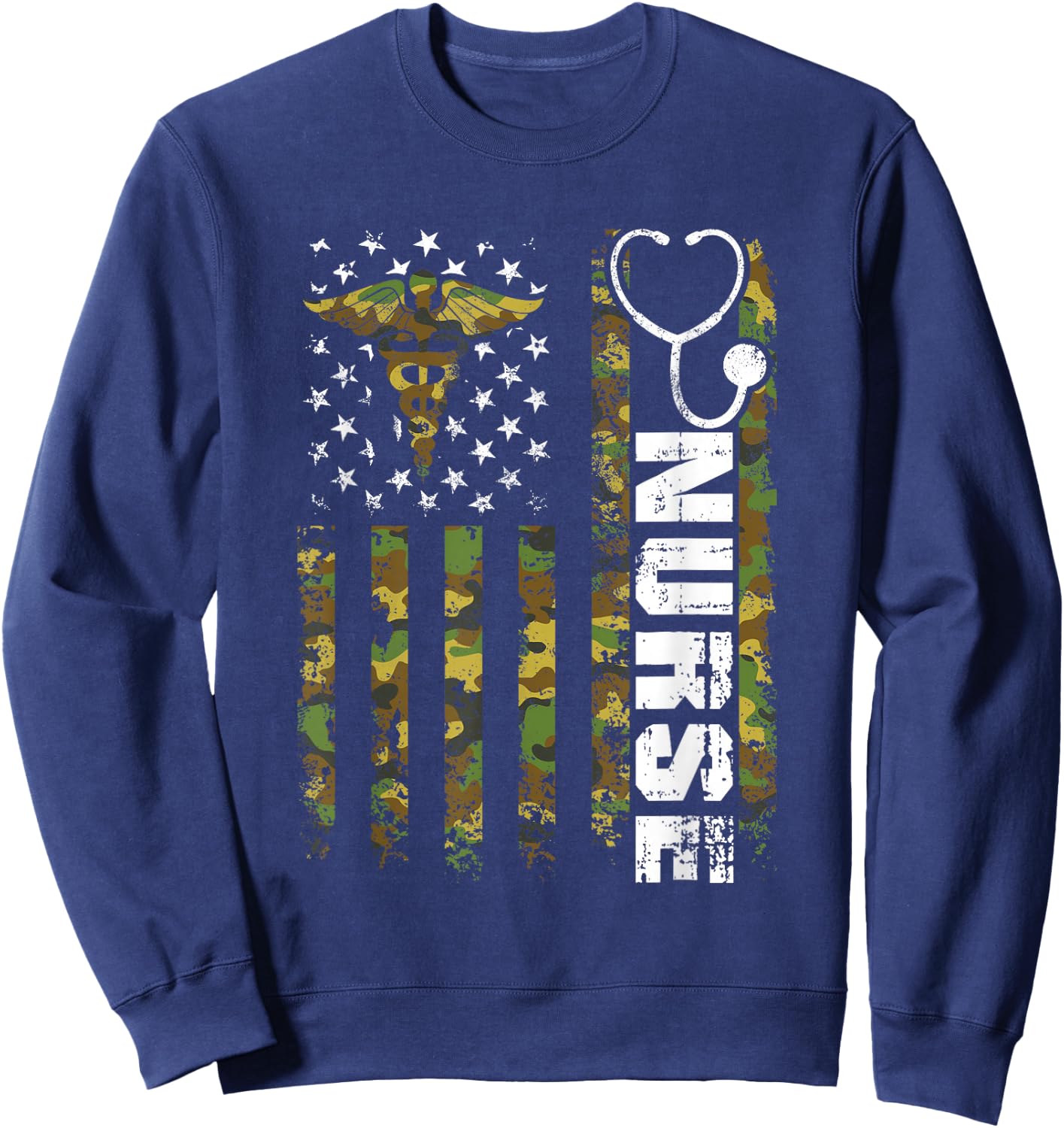 American Flag Camouflage Nurse Patriotic 4th of July Sweatshirt - Sweatshirt | Navy