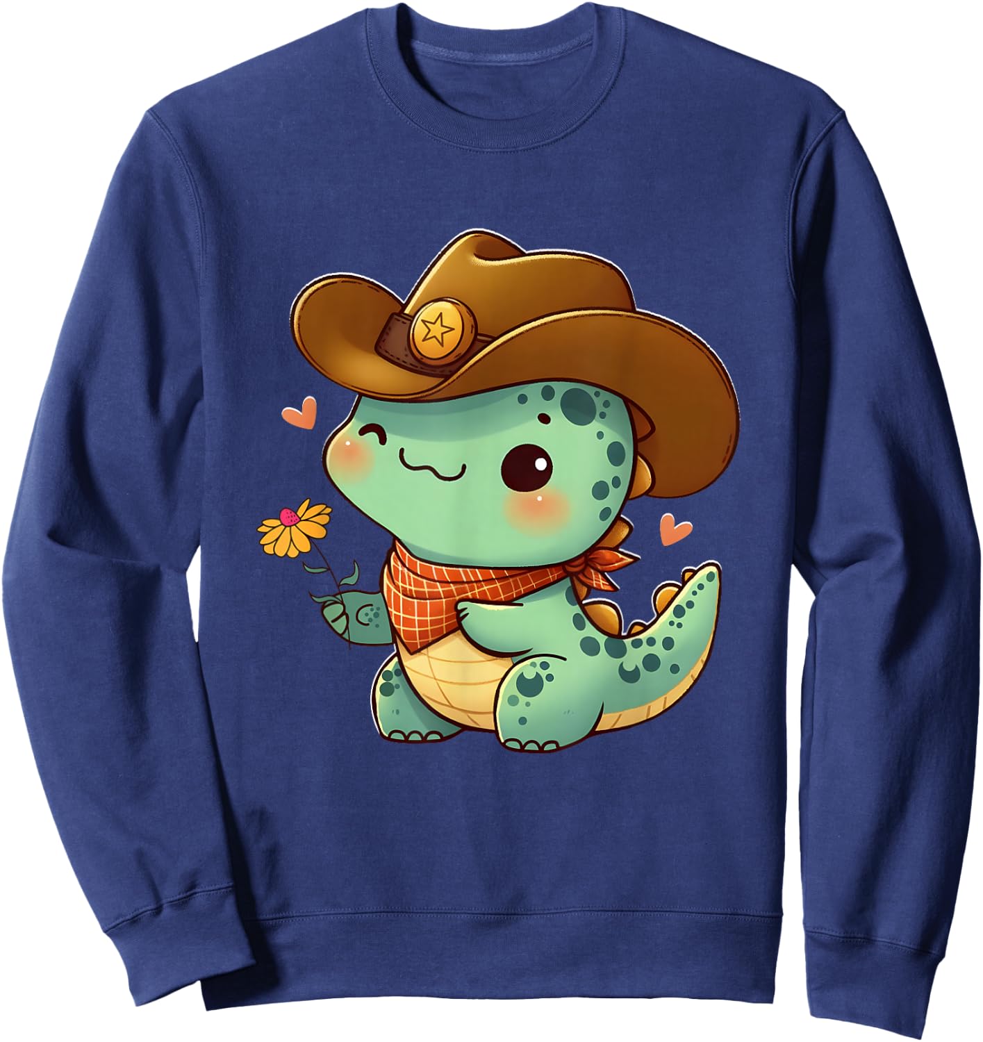 Cute Dino Sheriff Costume Cowboy Western Rodeo Dino Dinosaur Sweatshirt - Sweatshirt | Navy