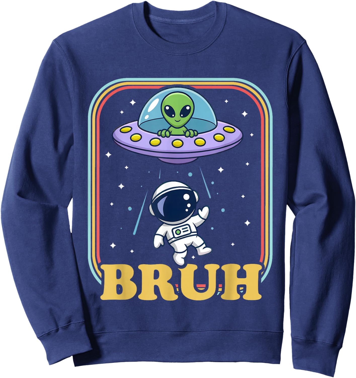 Astronaut Bruh Meme Funny Alien Spaceship UFO Boys Kids Sweatshirt - Sweatshirt | Navy