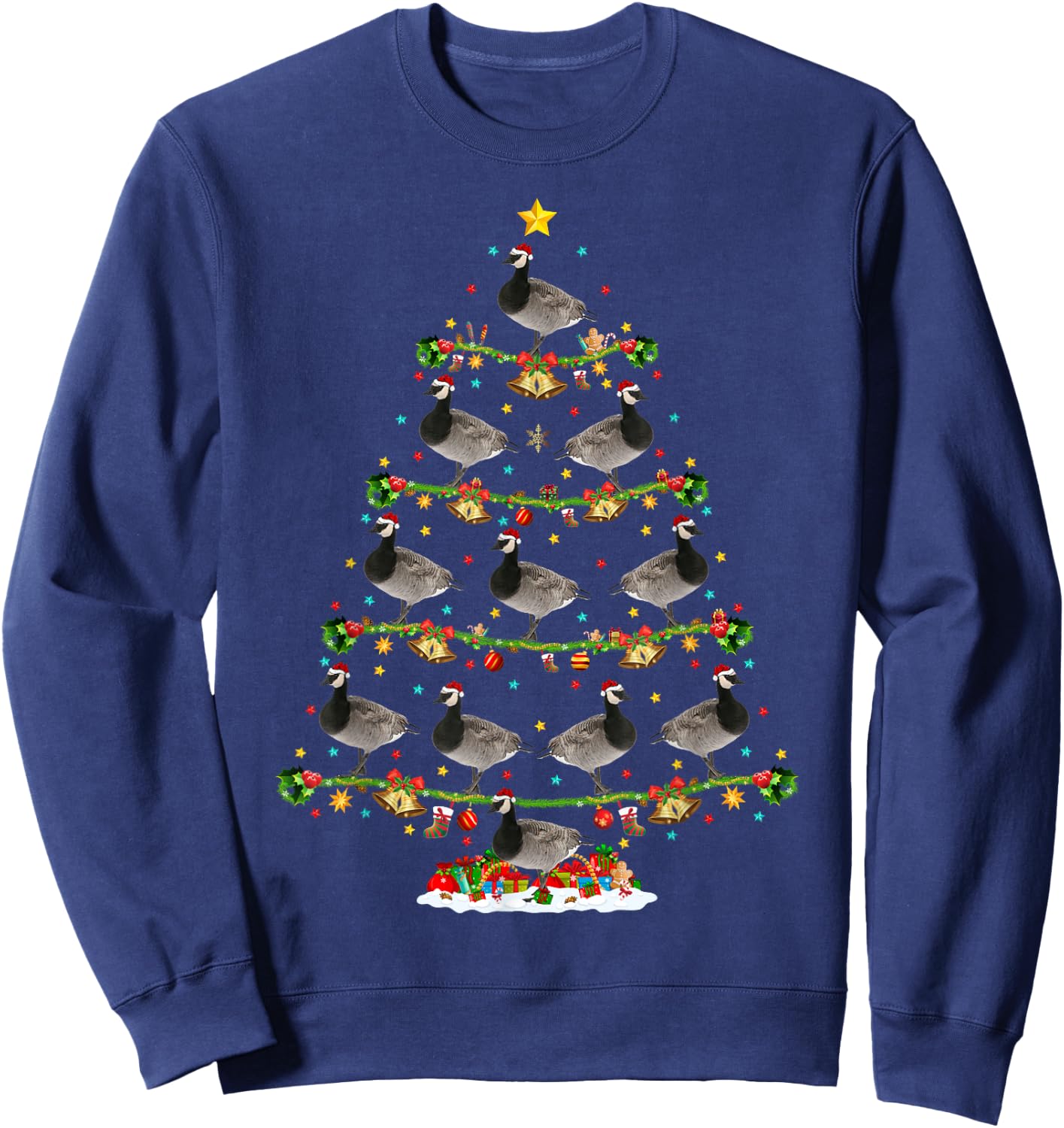 Funny Xmas Lighting Santa Canada-Goose Bird Christmas Tree Sweatshirt - Sweatshirt | Navy