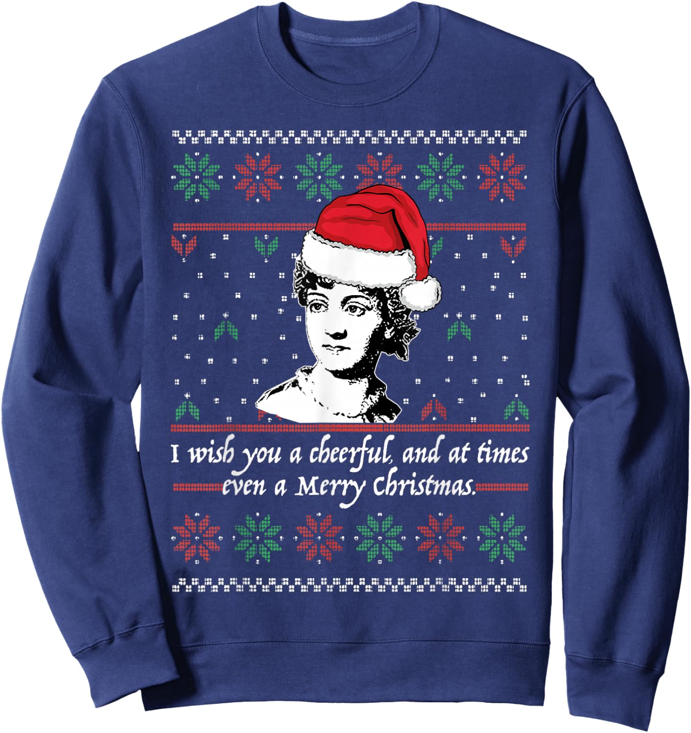 Jane Austen Ugly Christmas Sweater Design Santa Hat Meme Sweatshirt - Sweatshirt | Navy