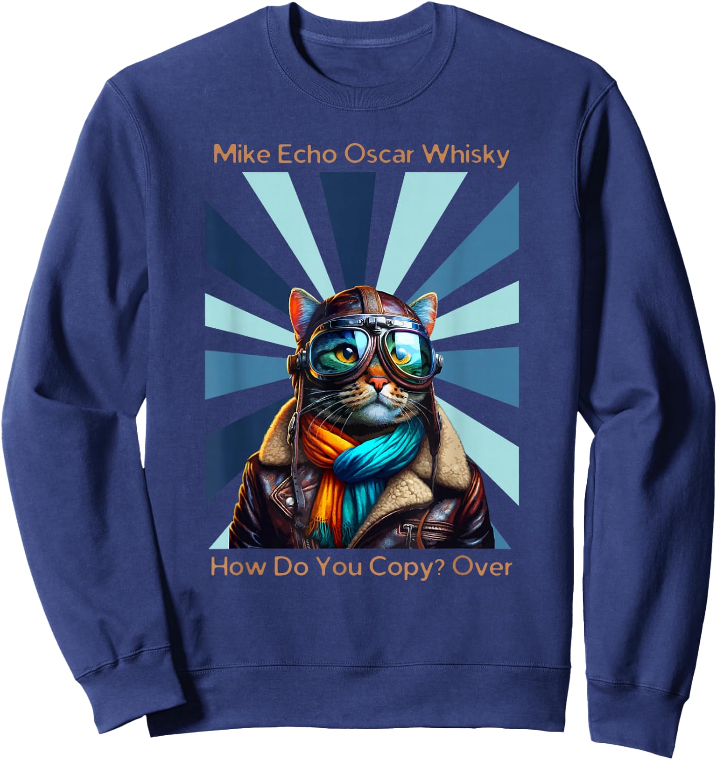 Cats Vintage Apparel Cat Pilot Mike Echo Oscar Whisky How Do You Copy , Small Sweatshirt - Sweatshirt | Navy