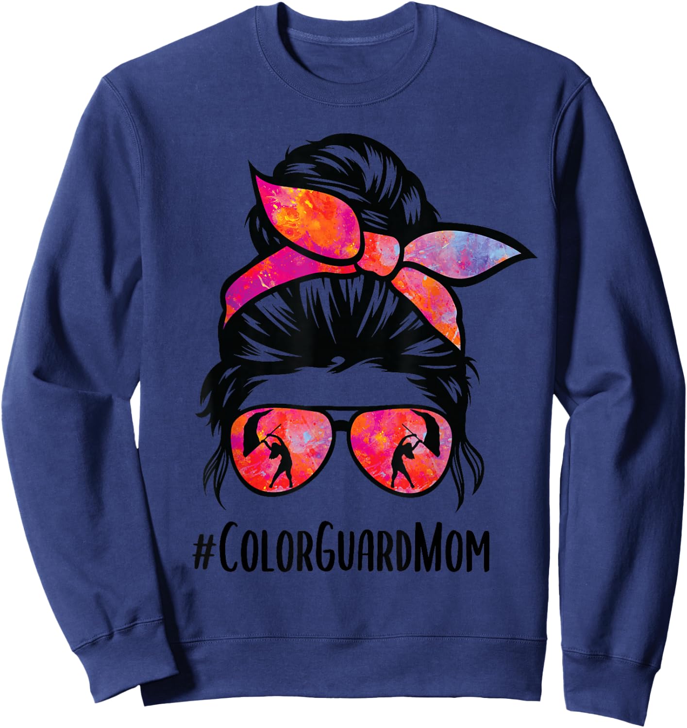 Color Guard Mom messy bun Marching Band School Mommy Mother Sweatshirt - Sweatshirt | Navy