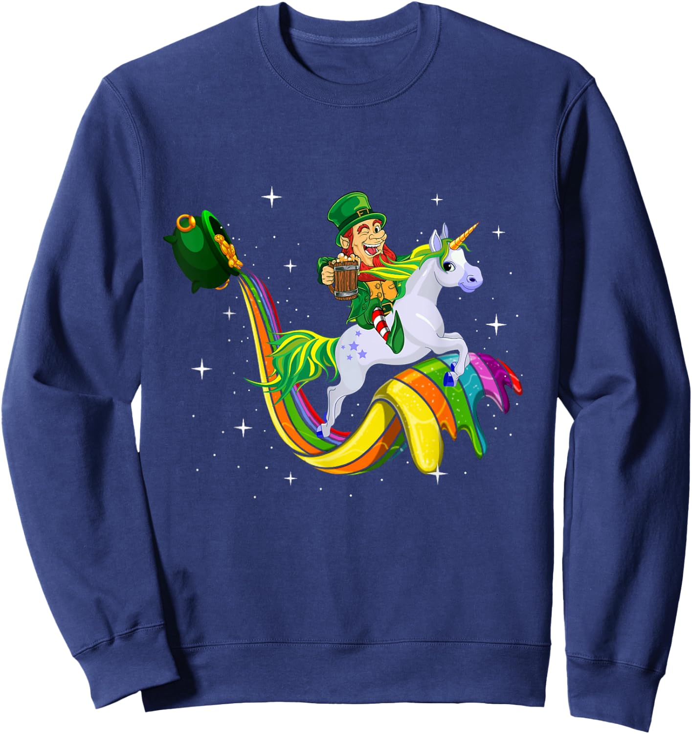 Unicorn St Patricks Day Men Women Lucky Leprechaun Rainbow Sweatshirt - Sweatshirt | Navy