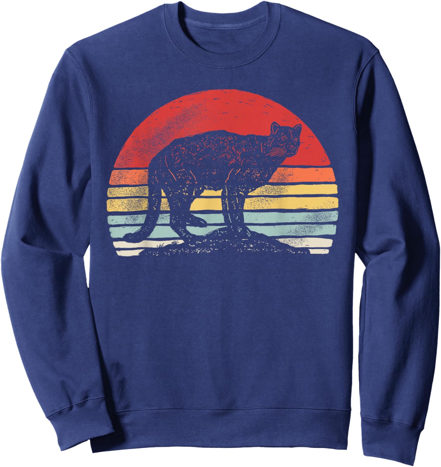Catch Some Rays Vintage Retro Mountain Lion Cougar - Women's Adults Animal Pattern - Black, Small, Short Sleeve, Classic Fit, Collarless Sweatshirt - Sweatshirt | Navy