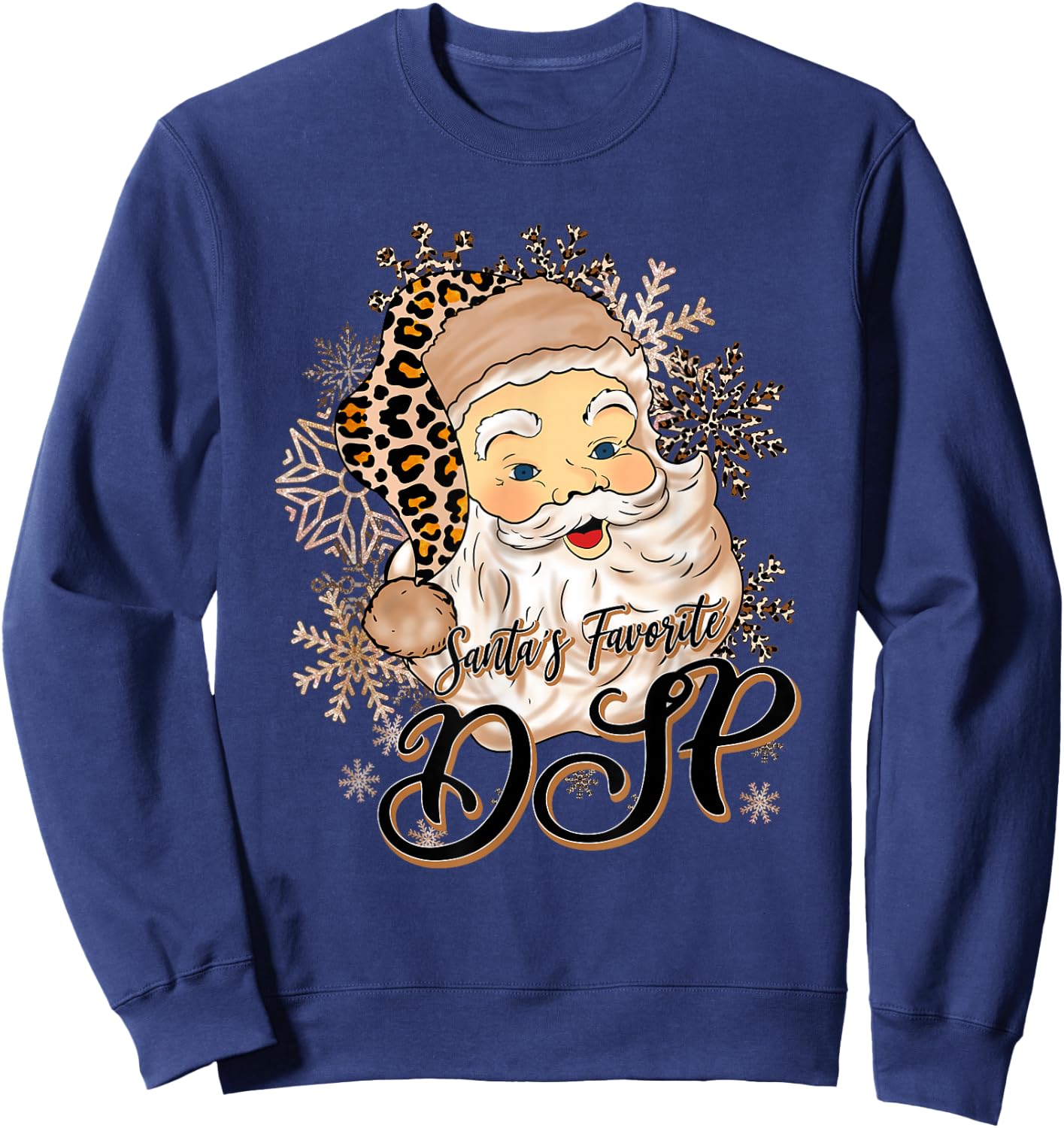 Santa's Favorite DSP Christmas Pajama Santa Leopard Hat Xmas Sweatshirt - Sweatshirt | Navy