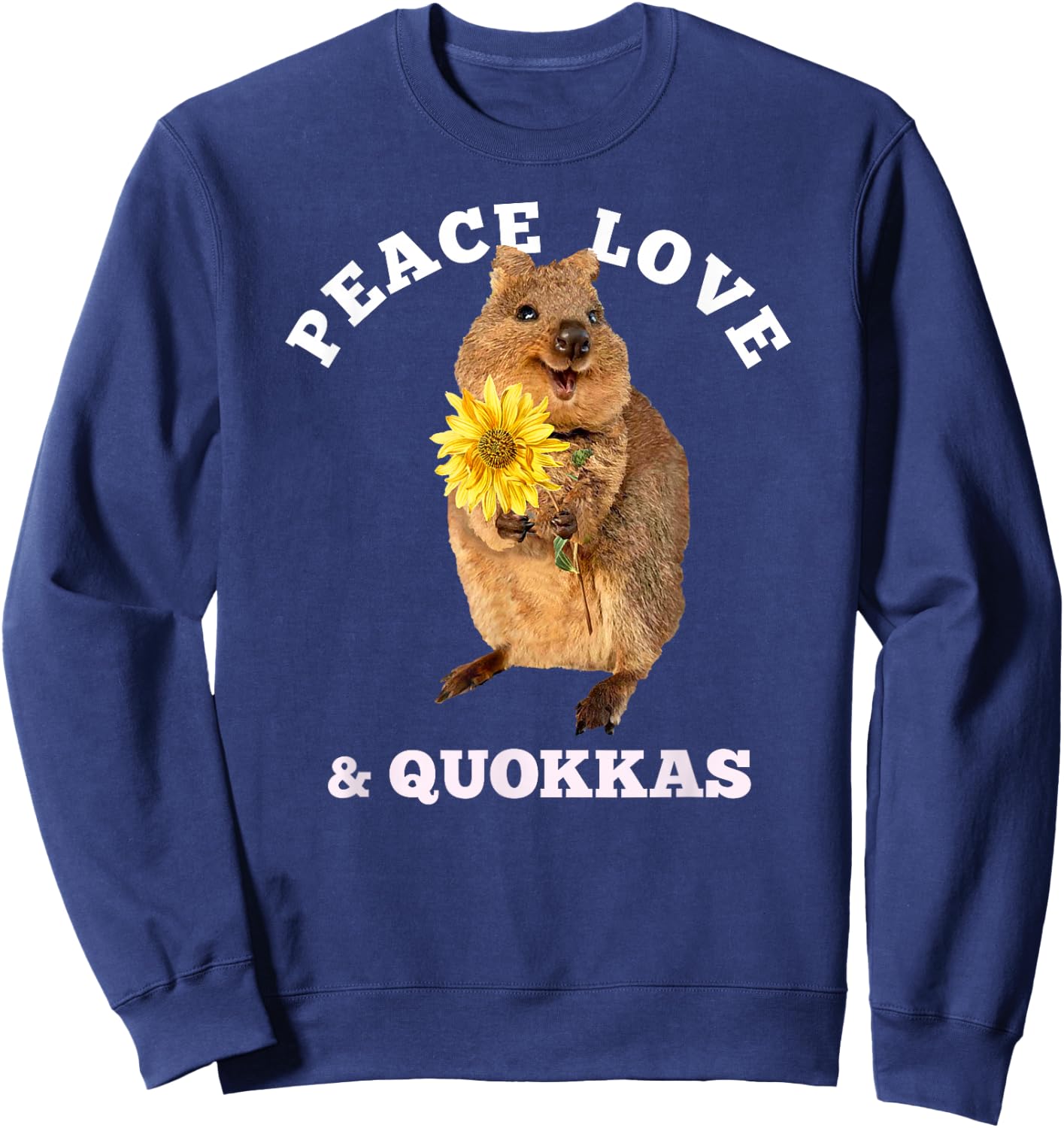 Cute kawaii quokka peace love sunflower Sweatshirt - Sweatshirt | Navy