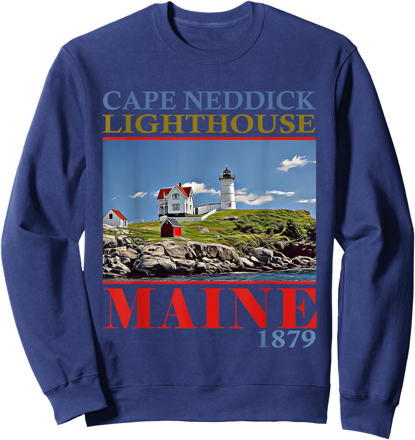 Cape Neddick Lighthouse Maine 1879 Design Sweatshirt - Sweatshirt | Navy