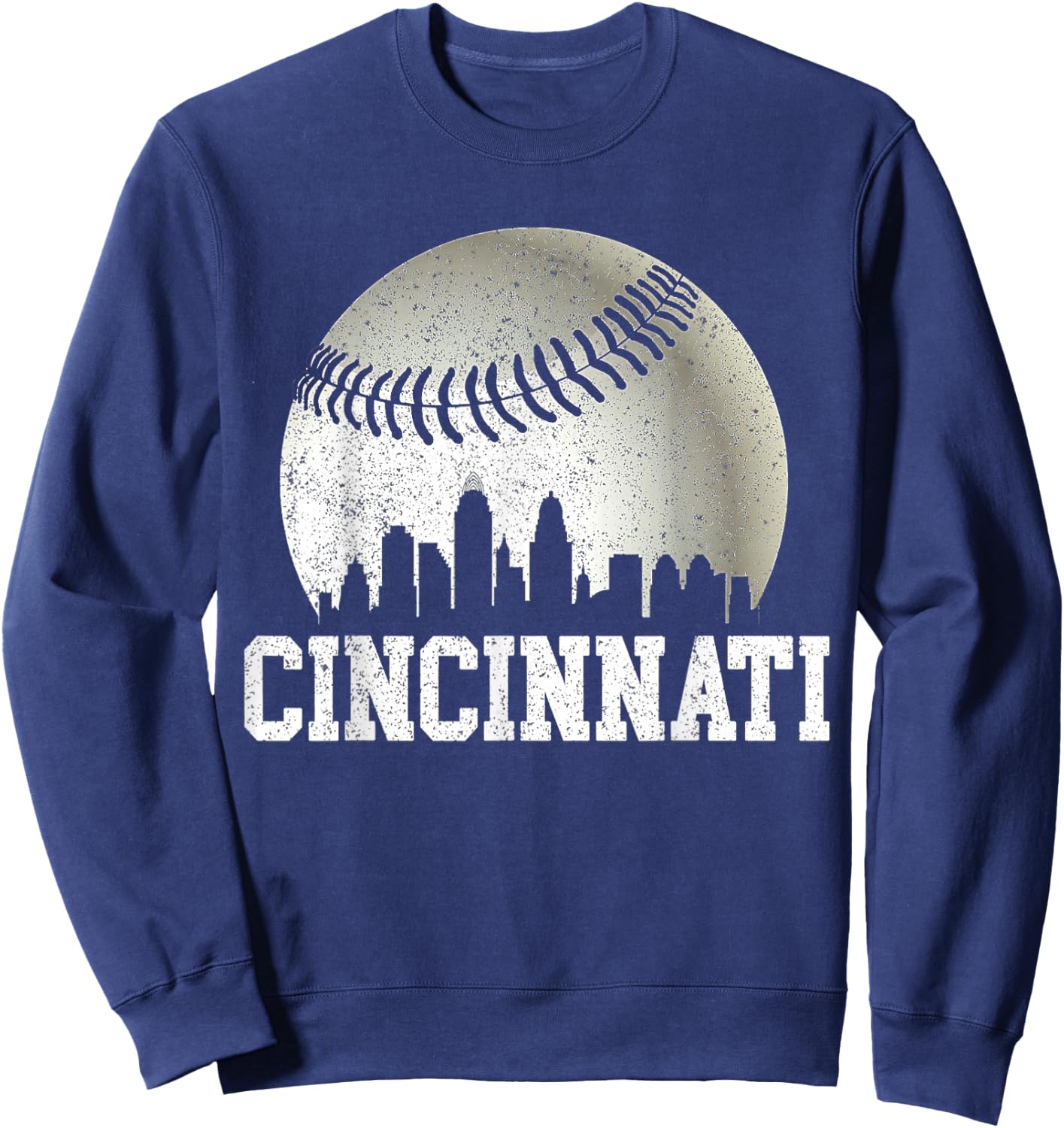 Cincinnati Vintage Baseball Distressed Gameday Retro Sweatshirt - Sweatshirt | Navy