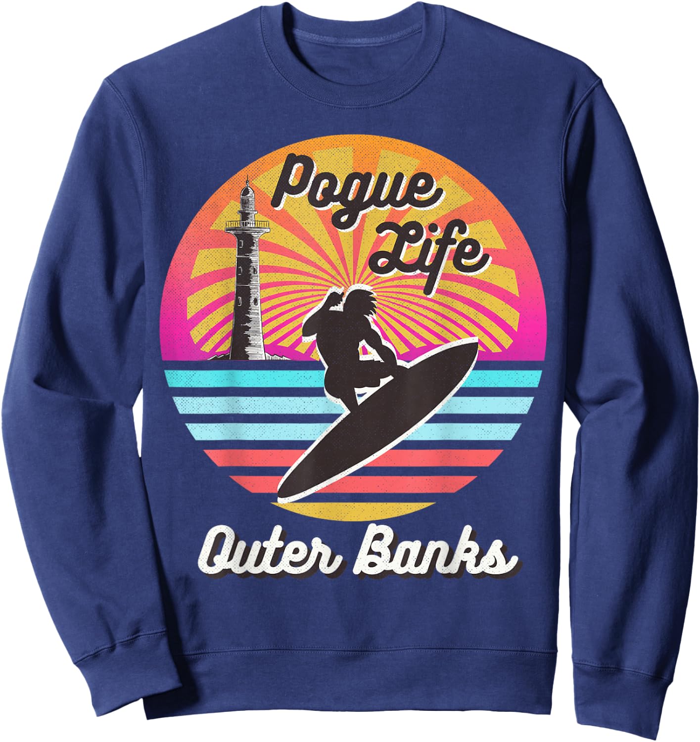 Surfer Pogue-Life-Outer-Banks Light Houses Retro Distressed Sweatshirt - Sweatshirt | Navy