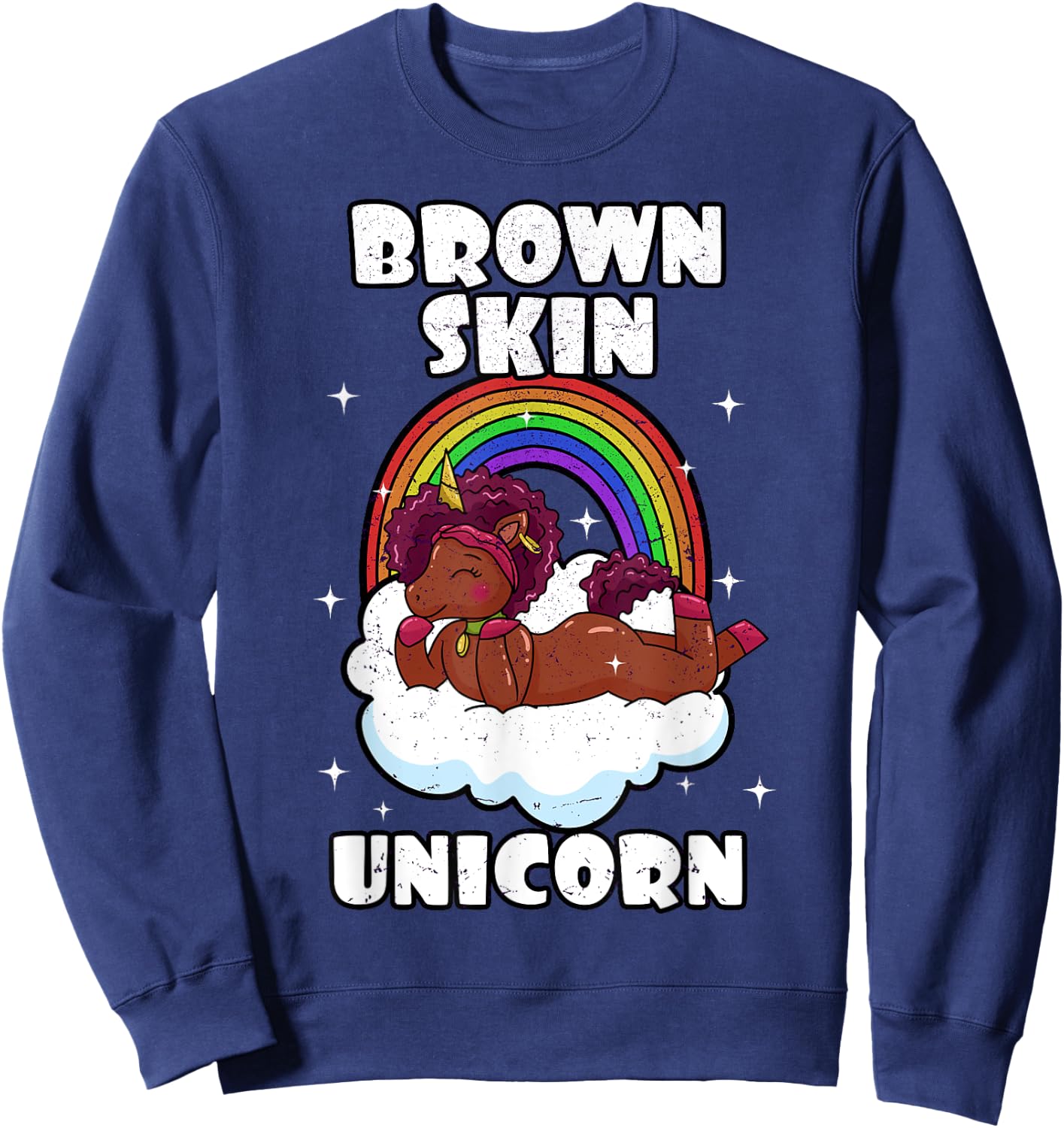 African American Black Woman Brown Skin Unicorn Afro Sweatshirt - Sweatshirt | Navy