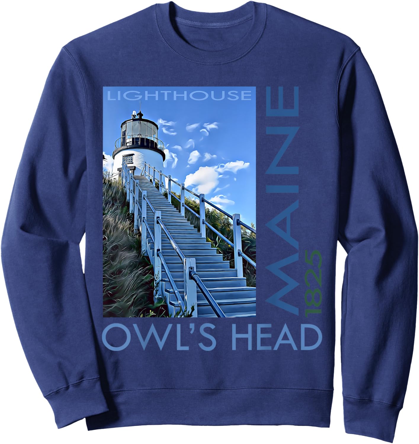 Owl's Head Lighthouse Maine 1825 Design Sweatshirt - Sweatshirt | Navy
