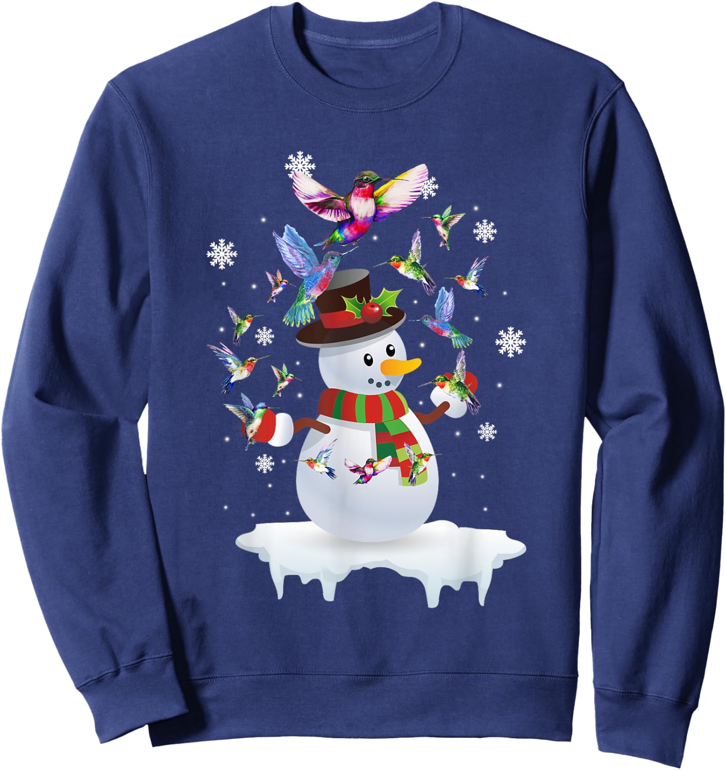 Hummingbirds Snowman Funny Christmas Animal Bird Lovers Sweatshirt - Sweatshirt | Navy