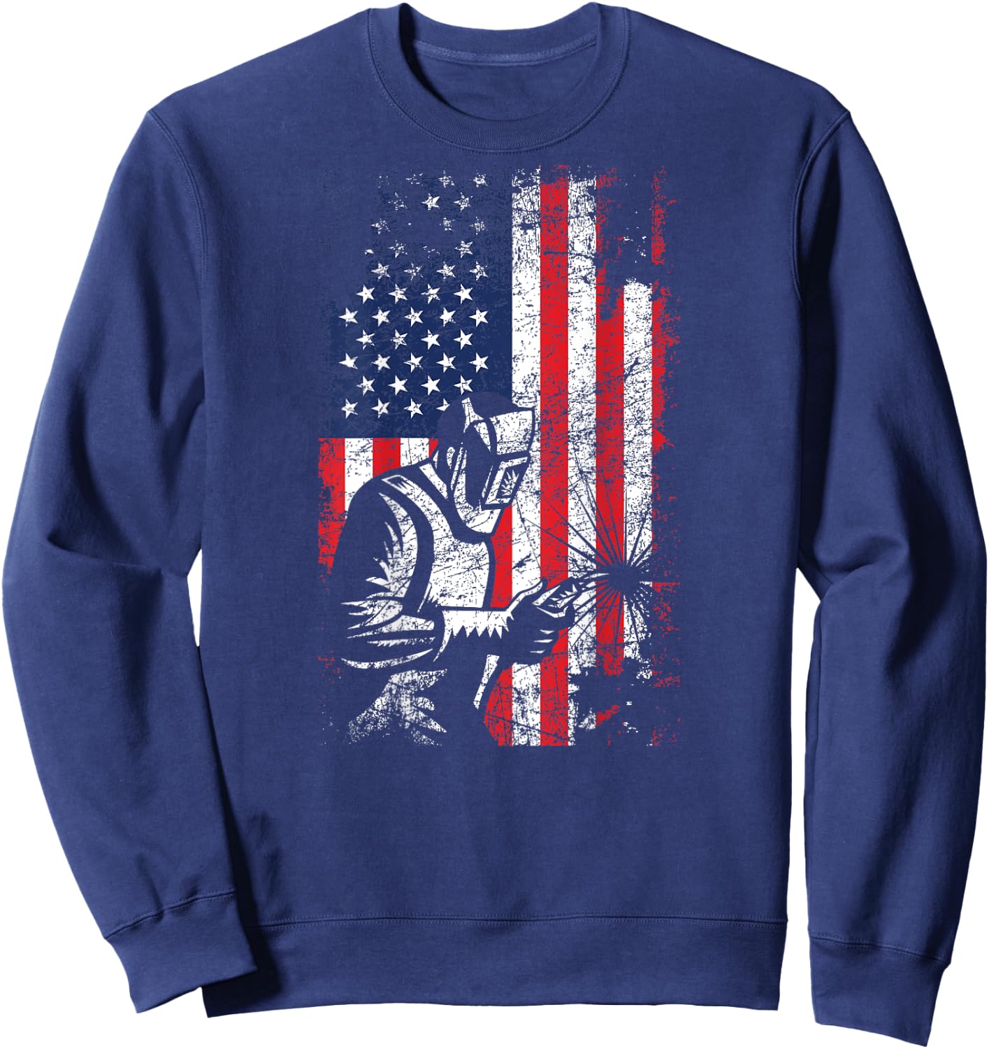 Welding American Flag Welder Fathers Day Design On Back Women Kids Men Sweatshirt - Sweatshirt | Navy