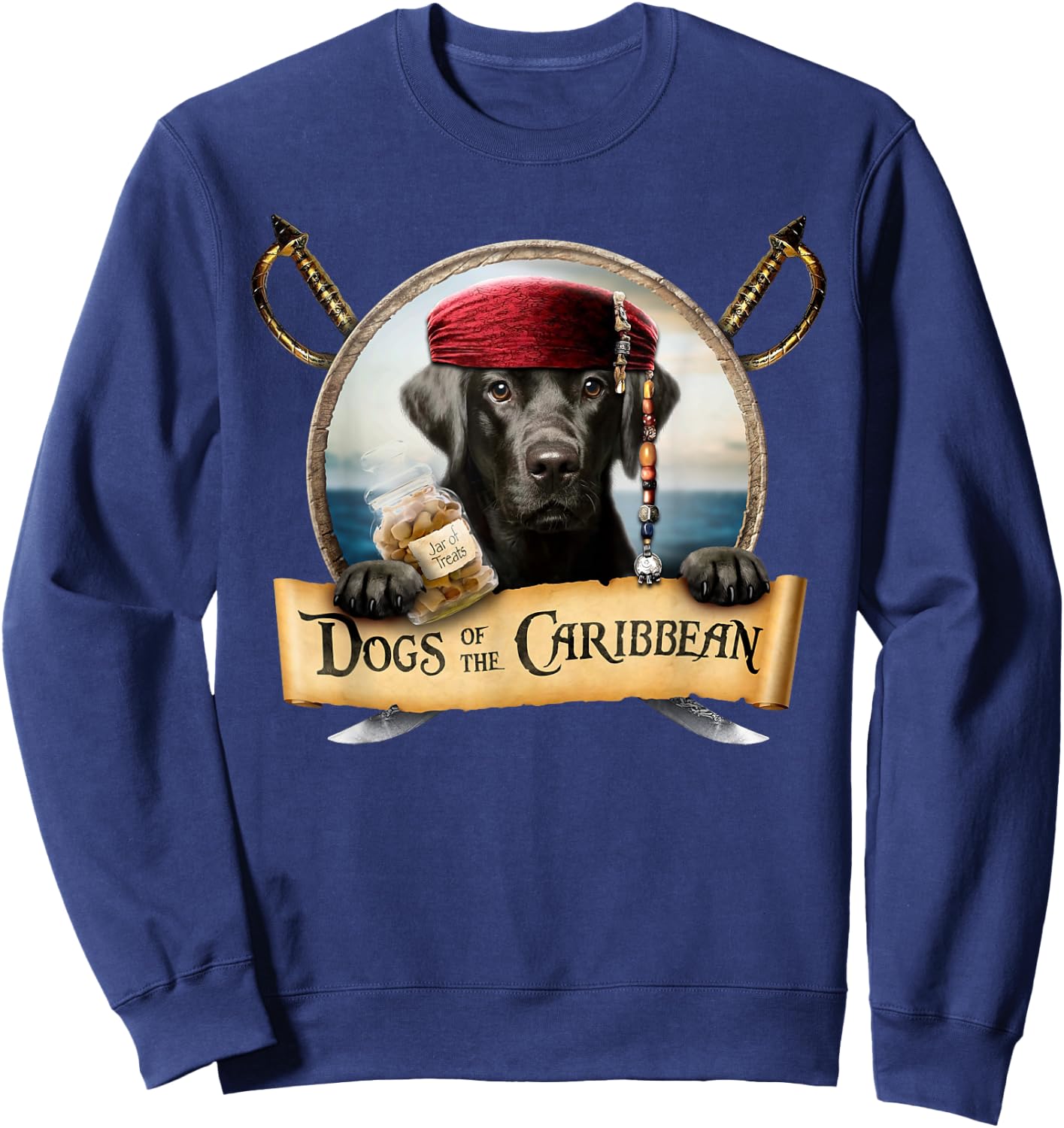 Dogs of the Caribbean - Cute Black Labrador Pirate Sweatshirt - Sweatshirt | Navy