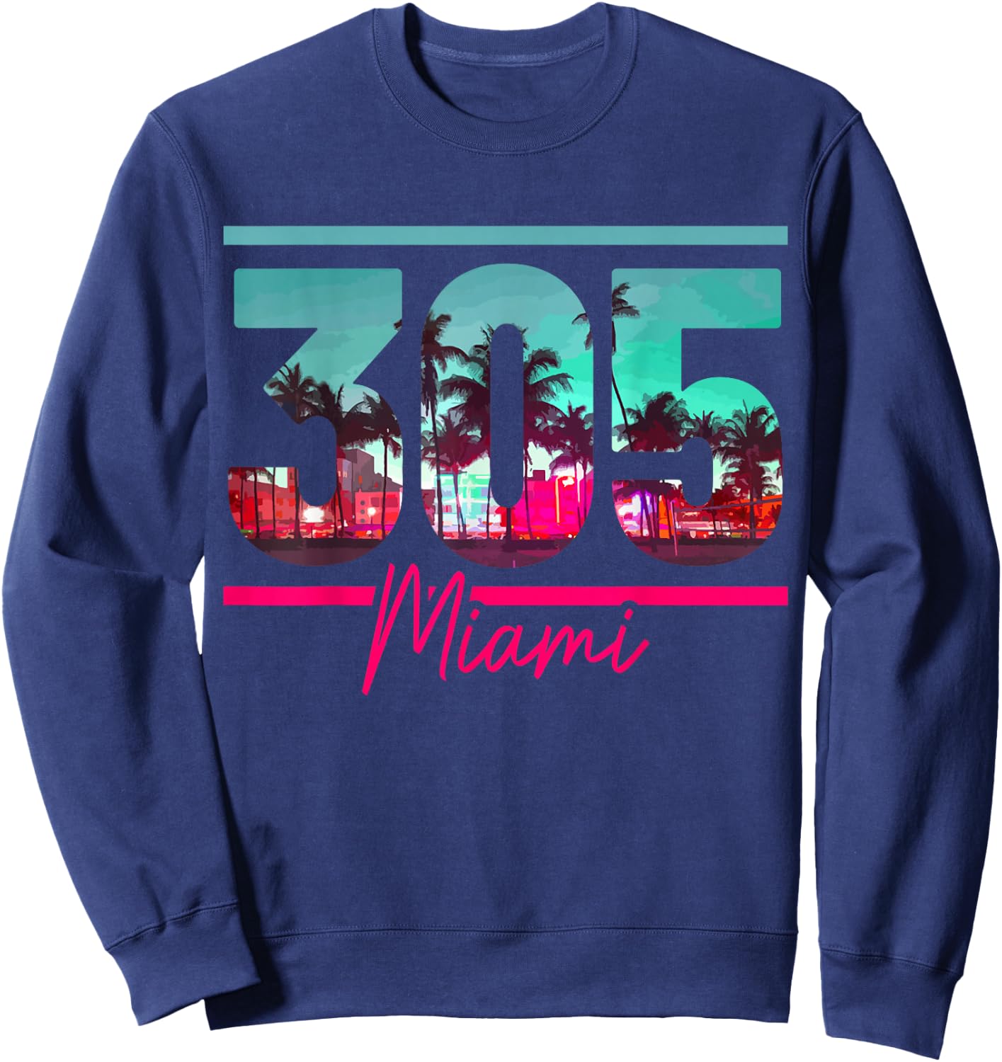 Miami 305 Area Code Florida Vintage Palm Trees Pride Retro Sweatshirt - Sweatshirt | Navy