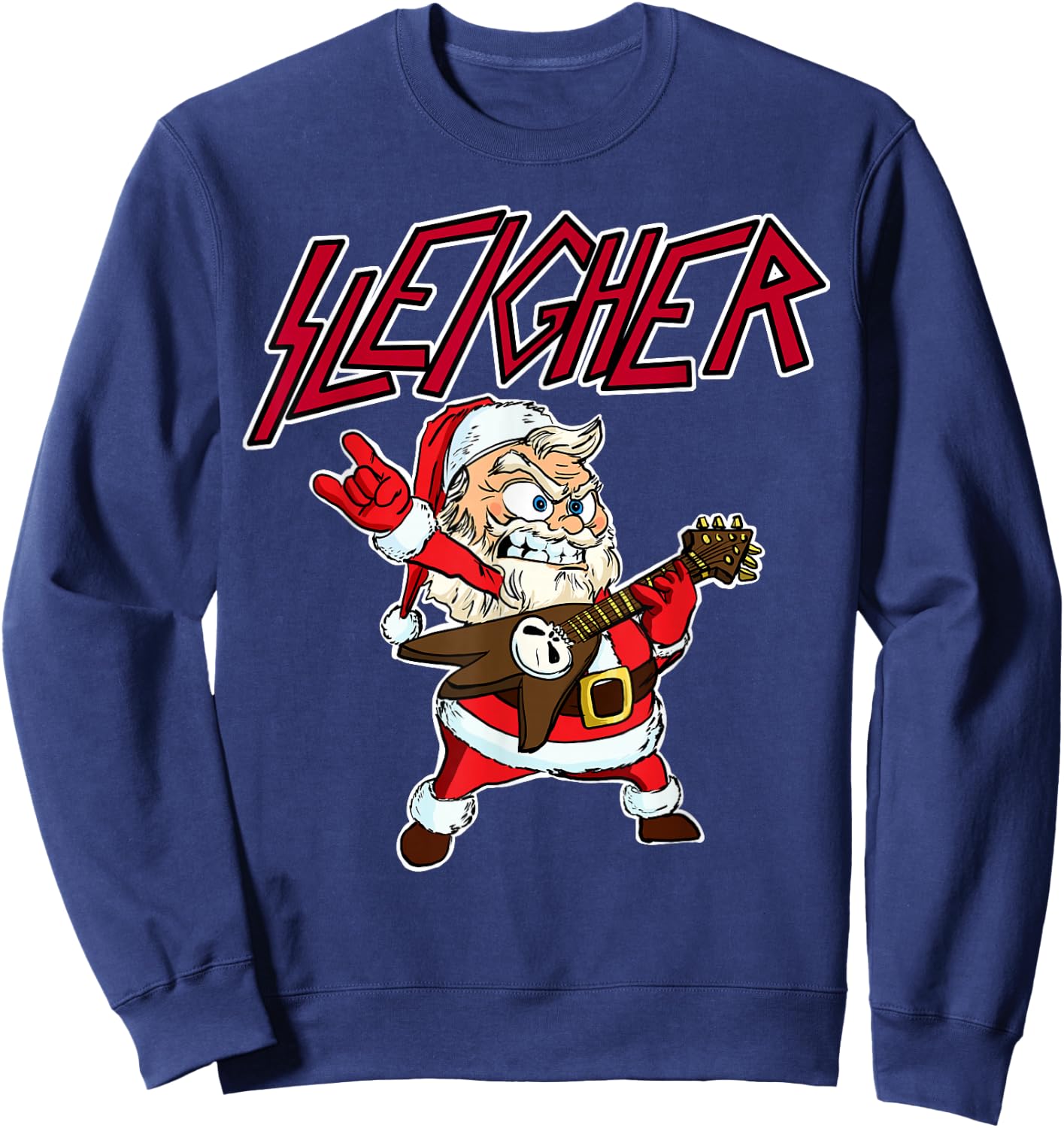 Sleigher Santa Claus Metal Christmas funny Hail Santa Sweatshirt - Sweatshirt | Navy