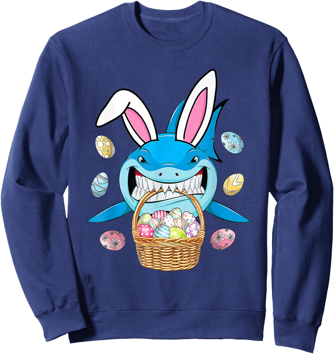 Cute Bunny Shark Easter Shirt For Boys Girls Easter Eggs Hun Sweatshirt - Sweatshirt | Navy