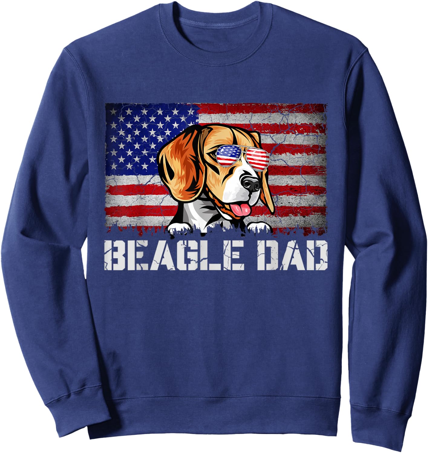 Patriotic Beagle Dad American Flag 4th Of July Men Sweatshirt - Sweatshirt | Navy