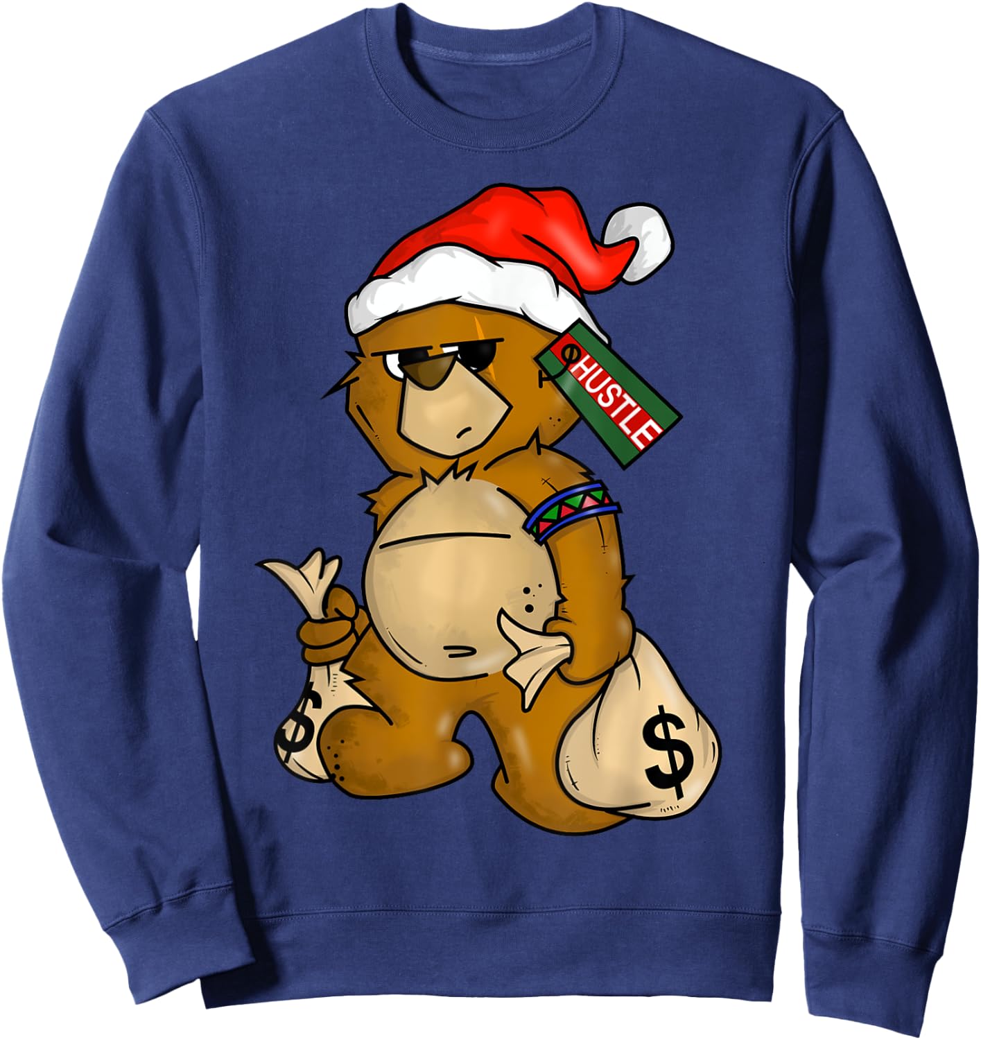 Hip Hop Teddy Bear Christmas Santa Hat Money Rap Lover Gift Sweatshirt - Sweatshirt | Navy