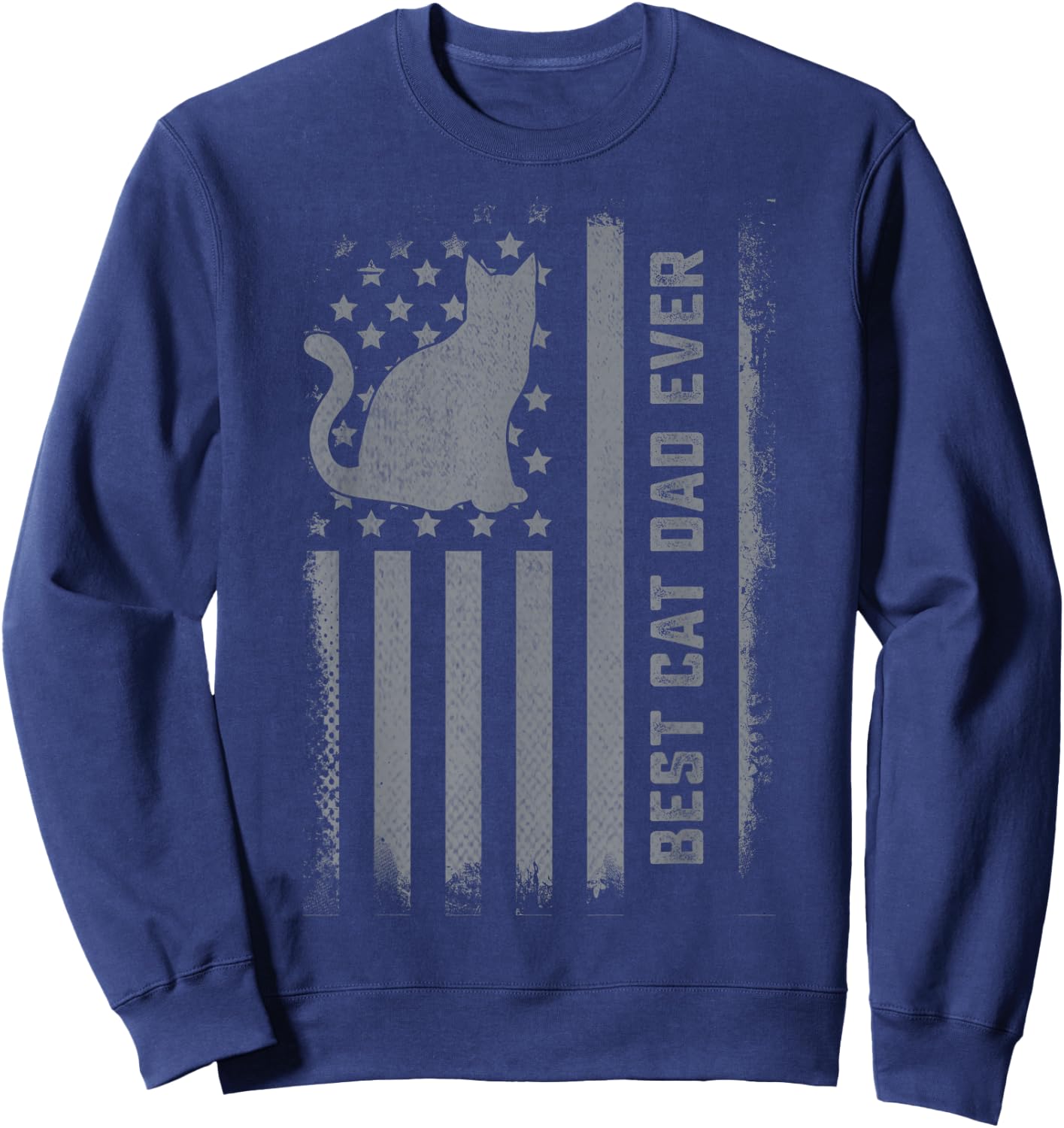 Men's Cat Dad US Flag Kitty Daddy Dad Christmas Fathers Day Sweatshirt - Sweatshirt | Navy