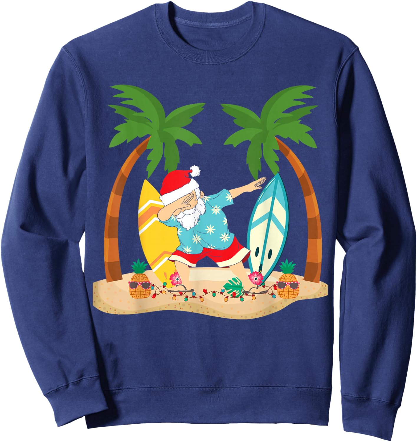 Christmas in July Dabbing Santa Tropical Beach Surfing Sweatshirt - Sweatshirt | Navy
