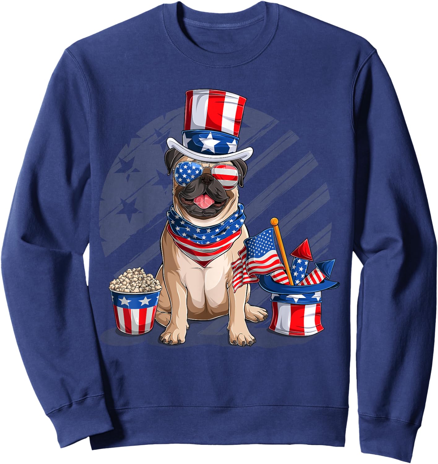 American Flag Pug 4th July Independence Day T Kids Men Sweatshirt - Sweatshirt | Navy
