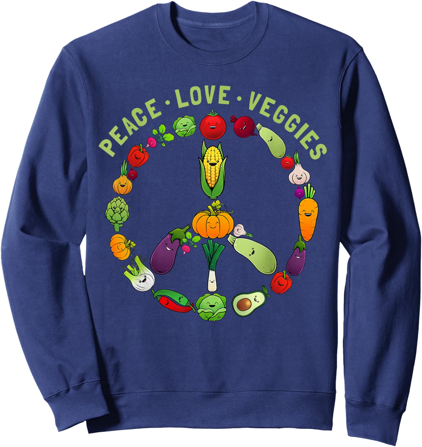 Funny Veggie Art Men Vegan Food Vegetables Themed Sweatshirt - Sweatshirt | Navy