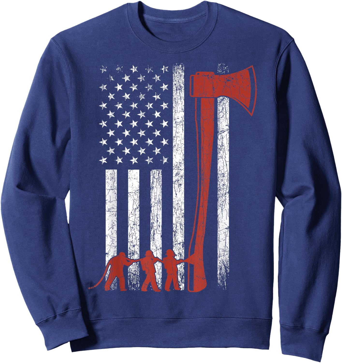 Firefighter USA Flag Funny Firemen Fire Truck Graphic Sweatshirt - Sweatshirt | Navy