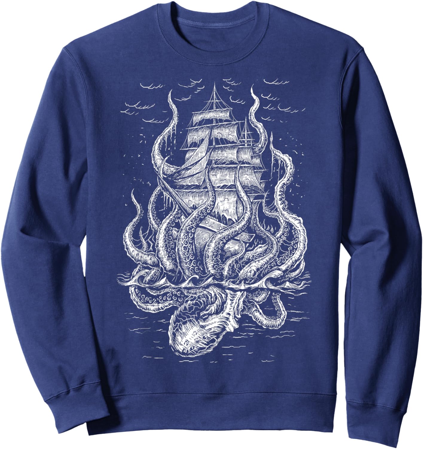 Call of the Kraken - Octopus with Pirateship Sweatshirt - Sweatshirt | Navy