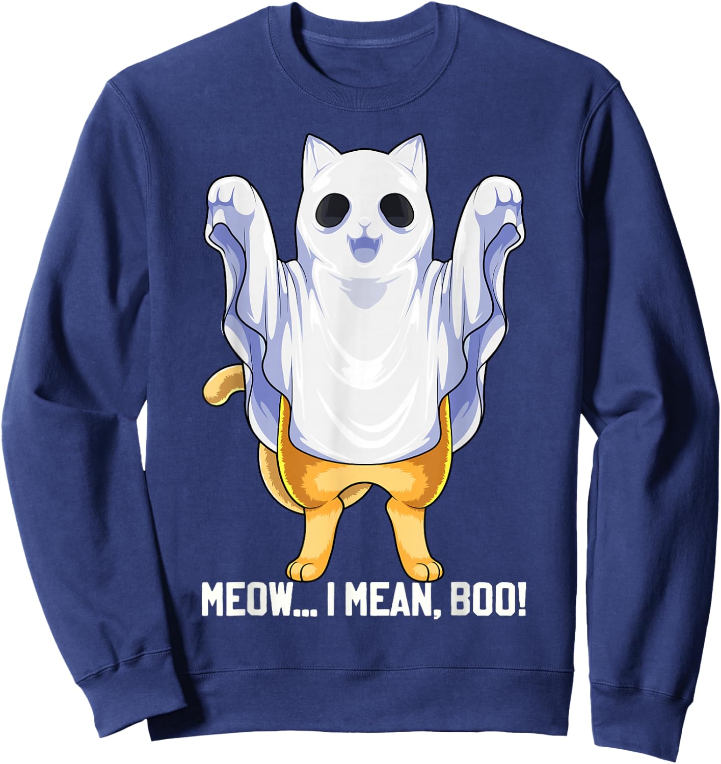 Meow I Mean Boo Ghost Cat Funny Halloween Costume Boys Kids Sweatshirt - Sweatshirt | Navy