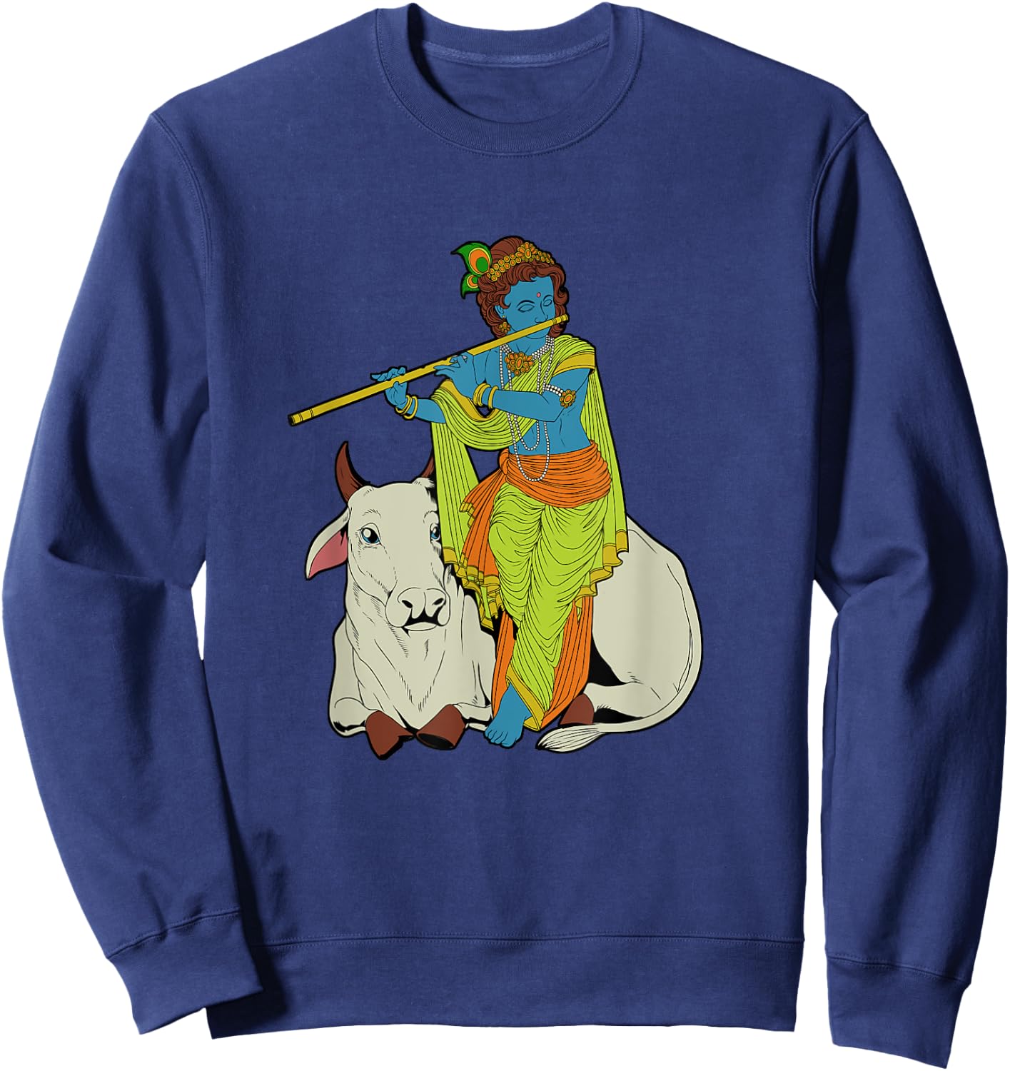 Hindu god - the blue flute player Krishna Sweatshirt - Sweatshirt | Navy