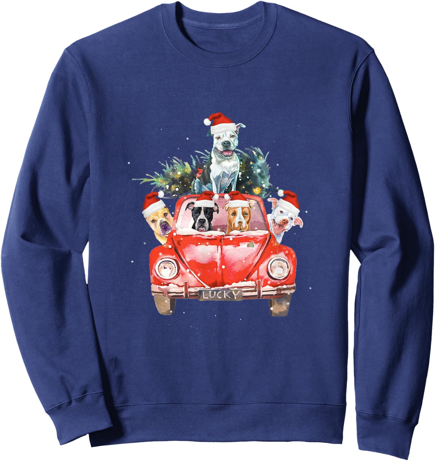 Pitbull Riding Red Truck Christmas Tree Santa Pitbull Xmas Sweatshirt - Sweatshirt | Navy