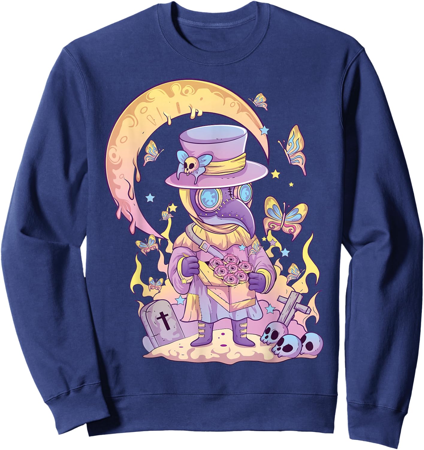 Pastel Goth Cute Creepy Plague Doctor Kawaii Menhera Wiccan Small Sweatshirt - Sweatshirt | Navy