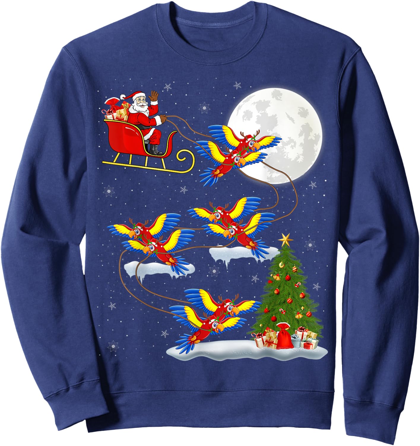 Funny Xmas Lighting Tree Santa Riding Macaw Christmas Sweatshirt - Sweatshirt | Navy