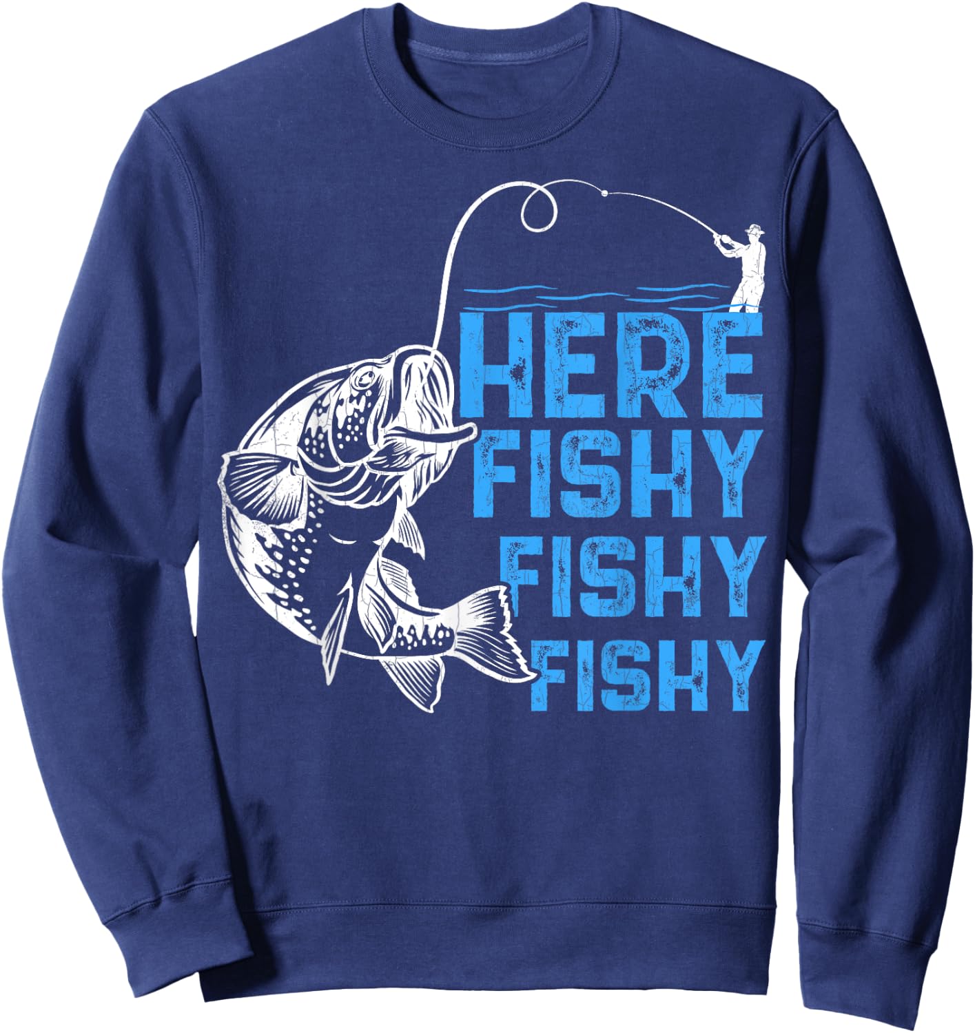 Here Fishy Funny Fishkeeping Aquarist Aquarium Graphic Sweatshirt - Sweatshirt | Navy